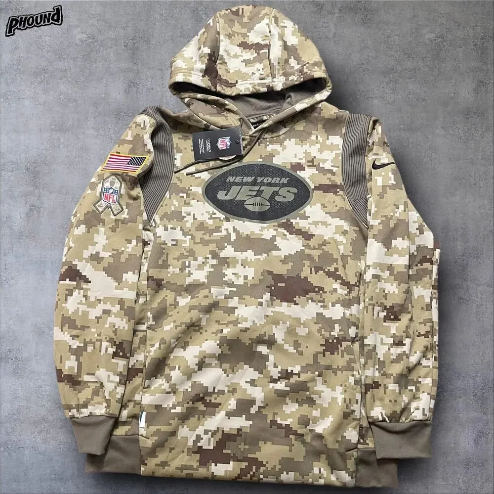 New York Jets Hoodie Mens Medium Camo NFL Football Nike Therma Dri-FIT Pullover